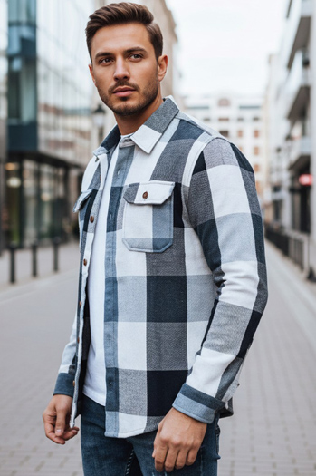 Koszula męska flanelowa w kratę niebieska Dstreet DX2676