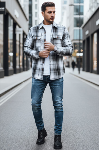 Koszula męska flanelowa w kratę czarno-biała Dstreet DX2677