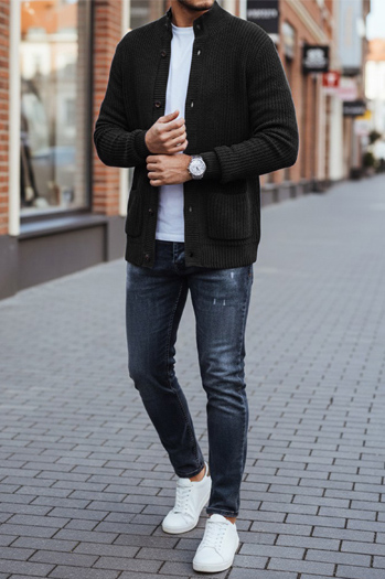 Sweter męski kardigan czarny Dstreet WX2347