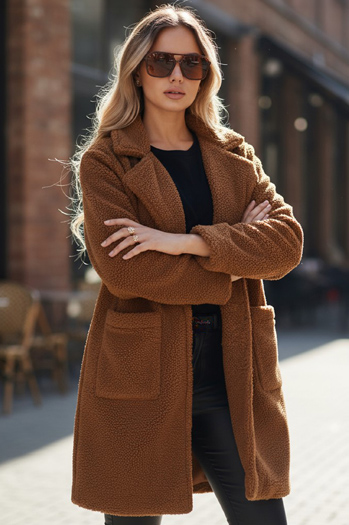 Płaszcz zimowy damski teddy futrzany brązowy Dstreet NY0752z