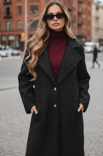 Długi płaszcz damski typu baranek czarny Dstreet NY0754z