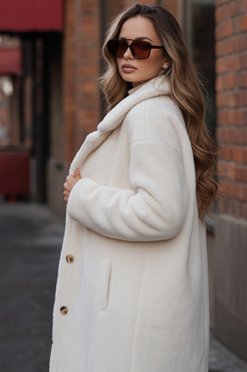 Płaszcz zimowy damski teddy futrzany długi kremowy Dstreet NY0750z