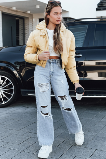 Kurtka damska krótka zimowa z kapturem żółta Dstreet TY5360