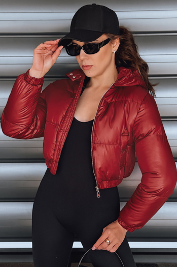 Kurtka damska krótka zimowa z kapturem bordowa Dstreet TY5414