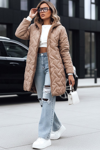 Kurtka damska długa pikowana ciemnobeżowa Dstreet TY5438