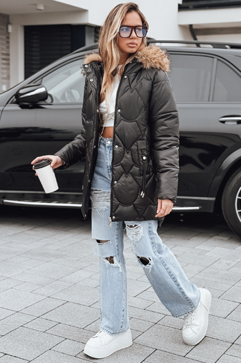 Kurtka damska zimowa długa z kapturem czarna Dstreet TY5468