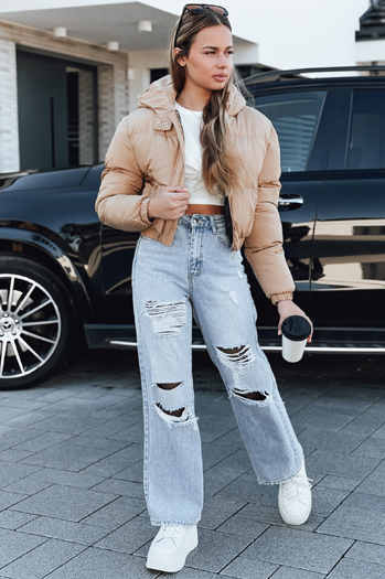 Kurtka damska krótka zimowa z kapturem beżowa Dstreet TY5471