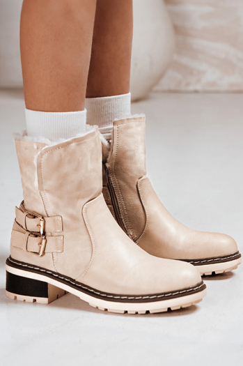 Botki damskie z kożuszkiem beżowe Dstreet ZY1249