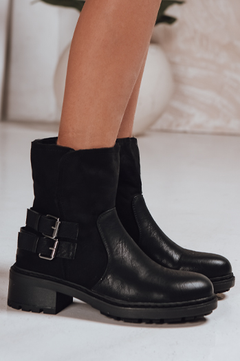 Botki damskie z kożuszkiem czarne Dstreet ZY1250
