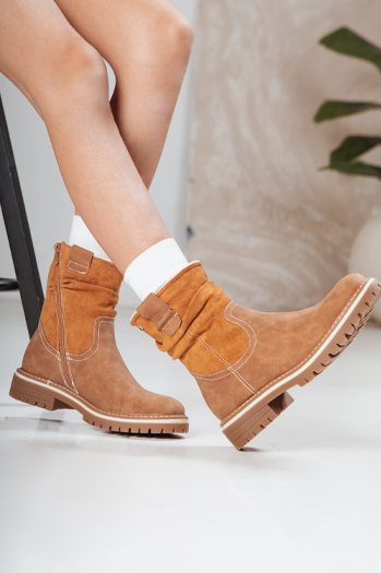 Botki damskie zamszowe kamelowe Dstreet ZY1278