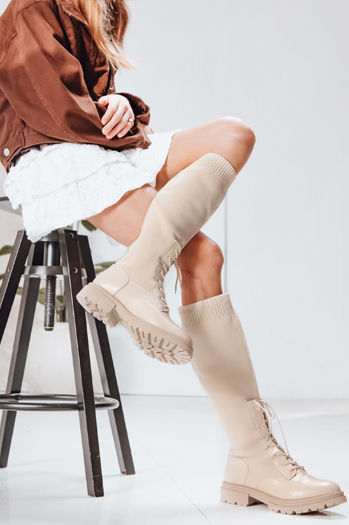 Kozaki damskie skarpetkowe beżowe Dstreet ZY1286