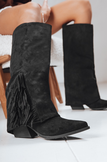 Kozaki damskie zamszowe boho czarne Dstreet ZY1287