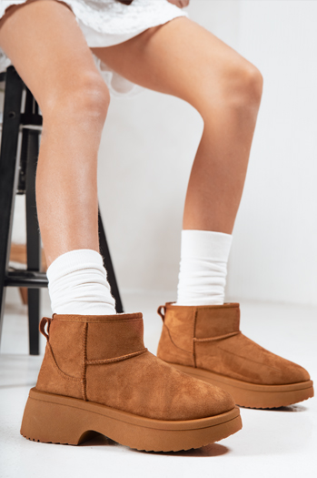 Śniegowce damskie na grubej podeszwie kamelowe Dstreet ZY1288