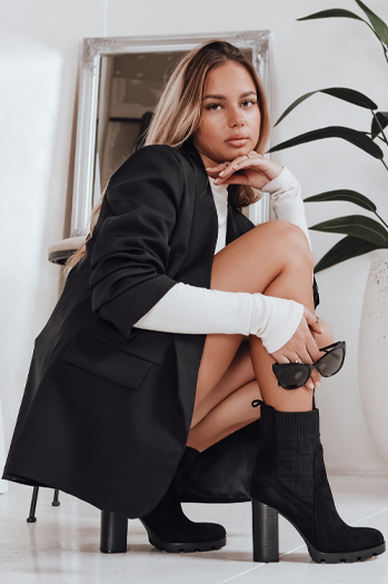 Botki damskie zamszowe na obcasie czarne Dstreet ZY1298