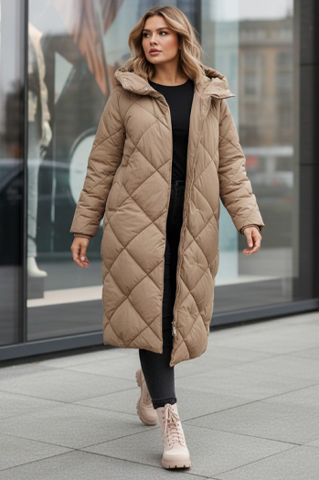 Kurtka zimowa damska pikowana z kapturem FEMACOAT khaki Dstreet TY5477