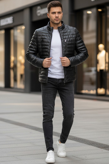 Kurtka skórzana męska zimowa pikowana czarna Dstreet TX5113