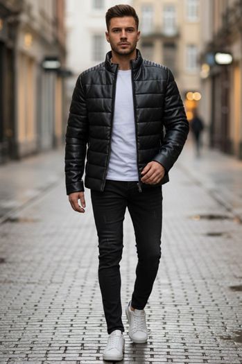 Kurtka skórzana męska zimowa pikowana czarna Dstreet TX5114