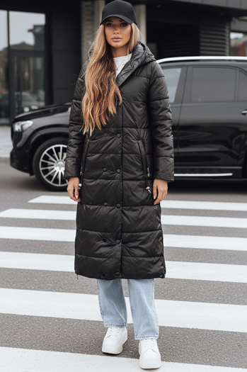Kurtka damska zimowa długa pikowana z kapturem czarna Dstreet TY5482