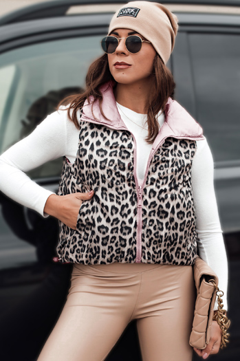 Kamizelka damska LEOVELLA przejściowa krótka pikowana dwustronna różowa Dstreet TY5492