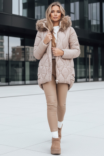 Kurtka damska zimowa z futerkiem beżowa Dstreet TY5494