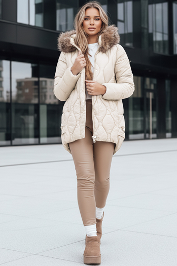 Kurtka damska zimowa z futerkiem ecru Dstreet TY5495