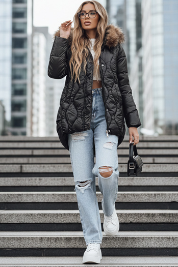 Kurtka damska zimowa z futerkiem czarna Dstreet TY5501