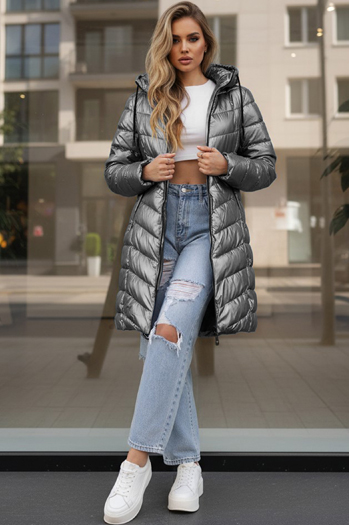 Kurtka damska zimowa długa pikowana srebrna Dstreet TY5503