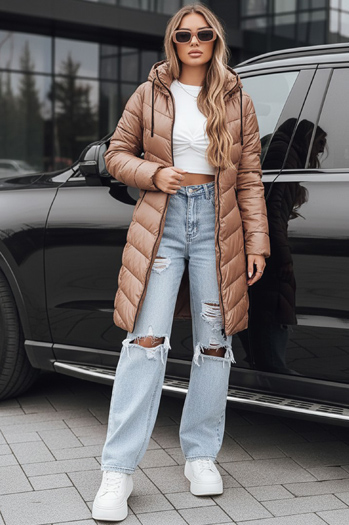 Kurtka damska zimowa długa pikowana kamelowa Dstreet TY5504