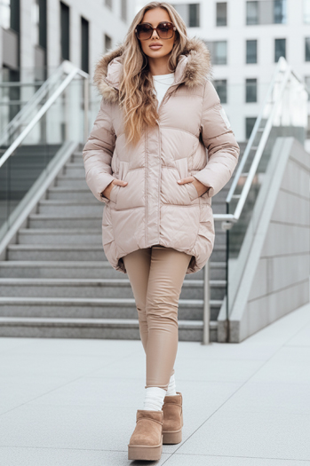 Kurtka damska zimowa pikowana z kapturem beżowa Dstreet TY5506