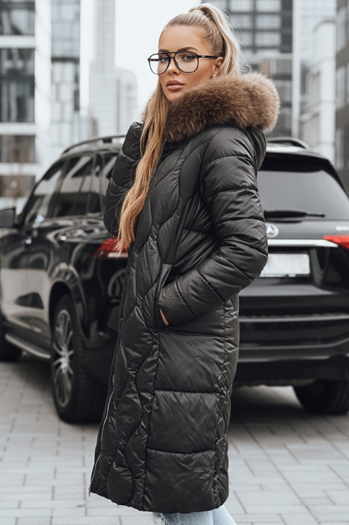 Kurtka damska zimowa pikowana z futerkiem czarna Dstreet TY5511