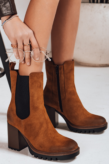 Botki damskie zamszowe kamelowe Dstreet ZY1313