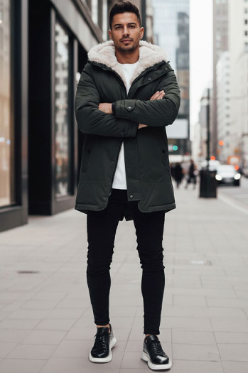 Kurtka zimowa męska parka z kapturem zielona Dstreet TX4963z