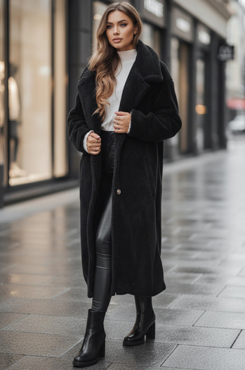 Płaszcz zimowy damski teddy futrzany długi czarny Dstreet NY0760z