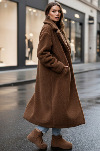 Płaszcz zimowy damski teddy futrzany długi kamelowy Dstreet NY0759z