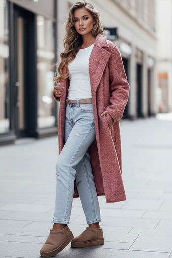 Długi płaszcz damski typu baranek różowy Dstreet NY0755z