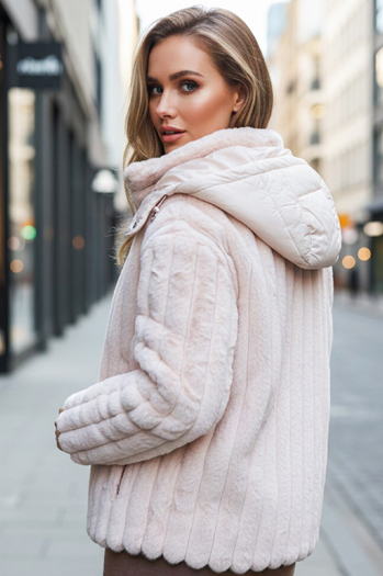 Kurtka damska futrzana z kapturem różowa Dstreet TY5277z