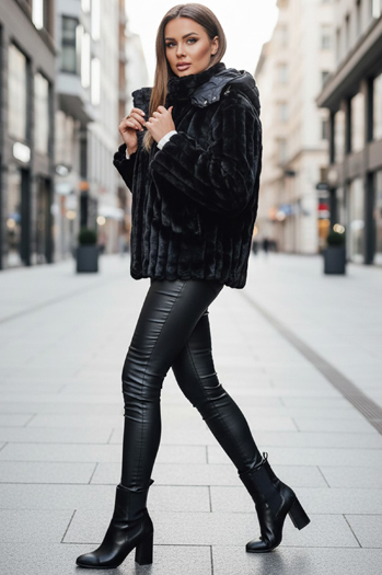 Kurtka damska futrzana z kapturem czarna Dstreet TY5276z