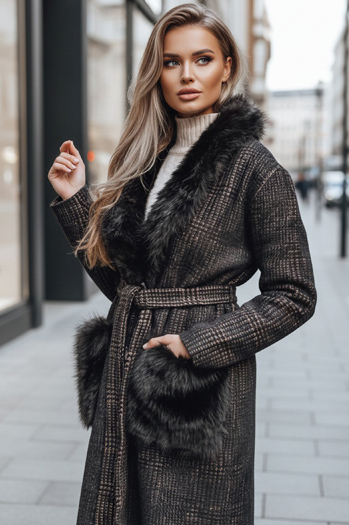 Płaszcz damski z futerkiem brązowy Dstreet TY5229z