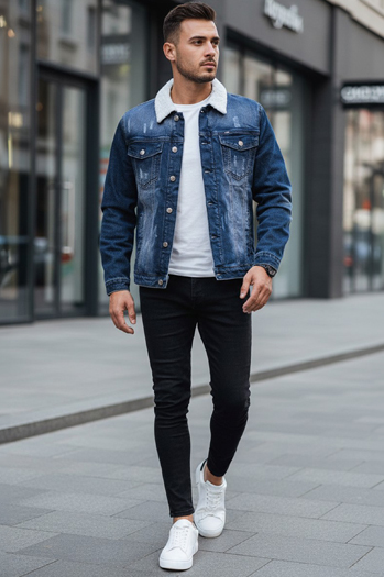 Kurtka męska jeansowa ocieplana z kożuchem niebieska Dstreet TX4727z