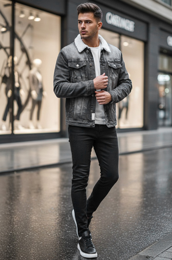 Kurtka męska jeansowa ocieplana z kożuchem czarna Dstreet TX4230z