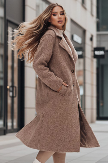 Długi płaszcz damski typu baranek beżowy Dstreet NY0753z