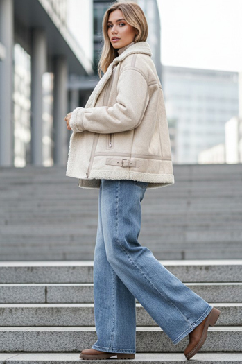 Kurtka ramoneska damska z kożuchem beżowa Dstreet TY5245z