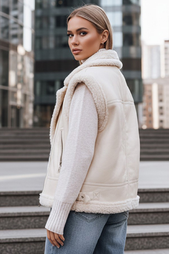 Kamizelka damska skórzana z kożuchem beżowa Dstreet TY5238z