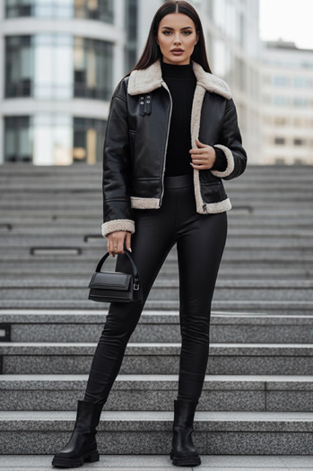 Kurtka skórzana damska z kożuchem SHEREB czarna Dstreet TY4756z