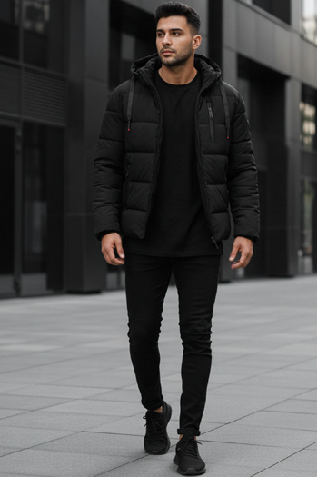 Kurtka męska zimowa pikowana z kapturem czarna Dstreet TX5117