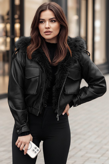 Kurtka skórzana damska z futerkiem SOFTREBEL czarna Dstreet TY4762z