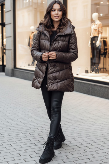 Płaszcz zimowy damski pikowany z kapturem BLOOM mokka Dstreet TY4517z