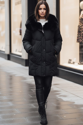 Kurtka damska zimowa MORISIO długa pikowana z kapturem czarna Dstreet TY4702z