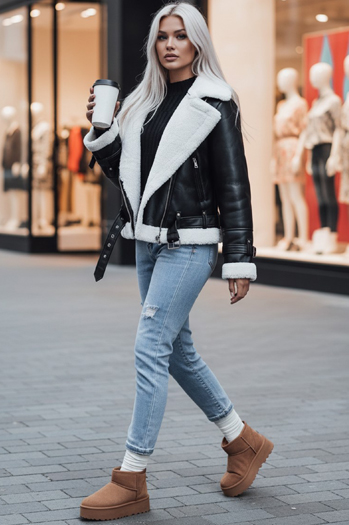 Kurtka zimowa damska skórzana BELLCIAO czarno-beżowa Dstreet TY4685z