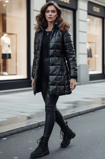 Kurtka damska zimowa pikowana WINTERZIP z kapturem czarna Dstreet TY4568z